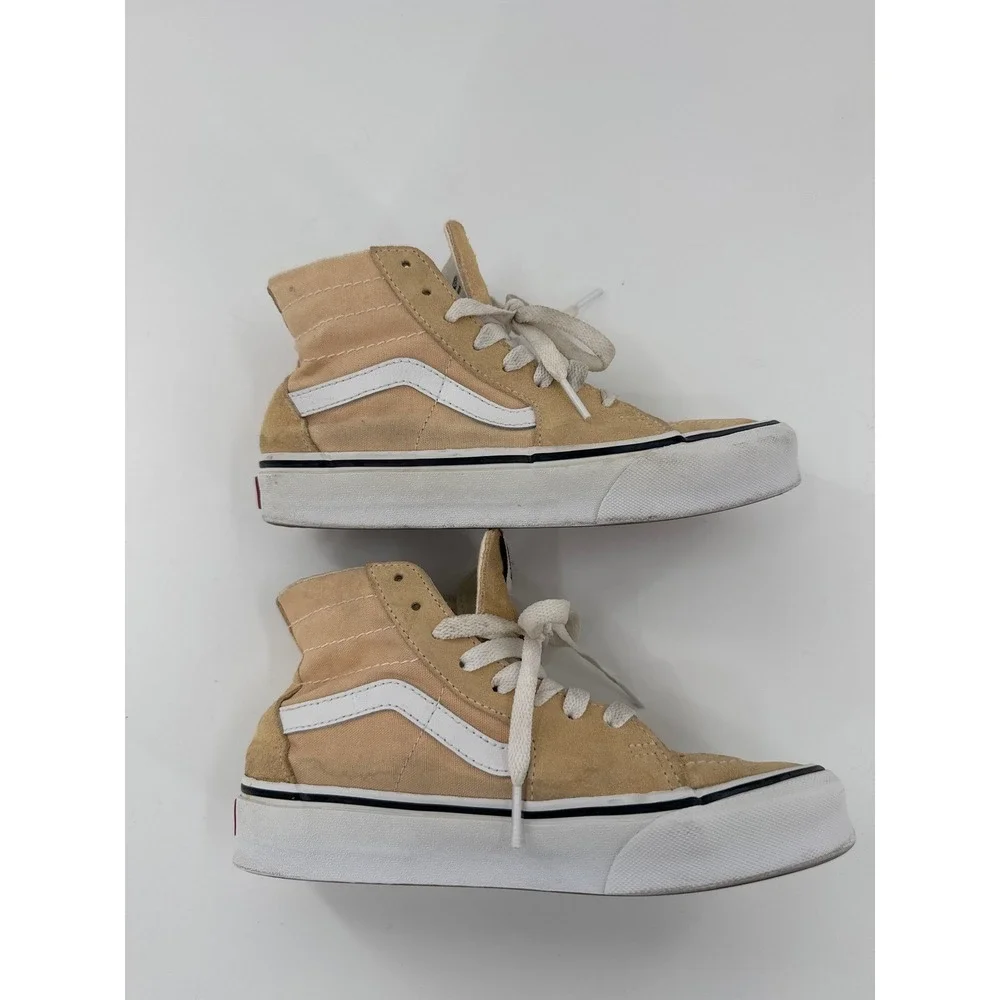 Vans Sk8 Hi Top Sneakers Tan Suede Canvas Lace‎ Up Youth Size 3.5 Mens 5 Womens